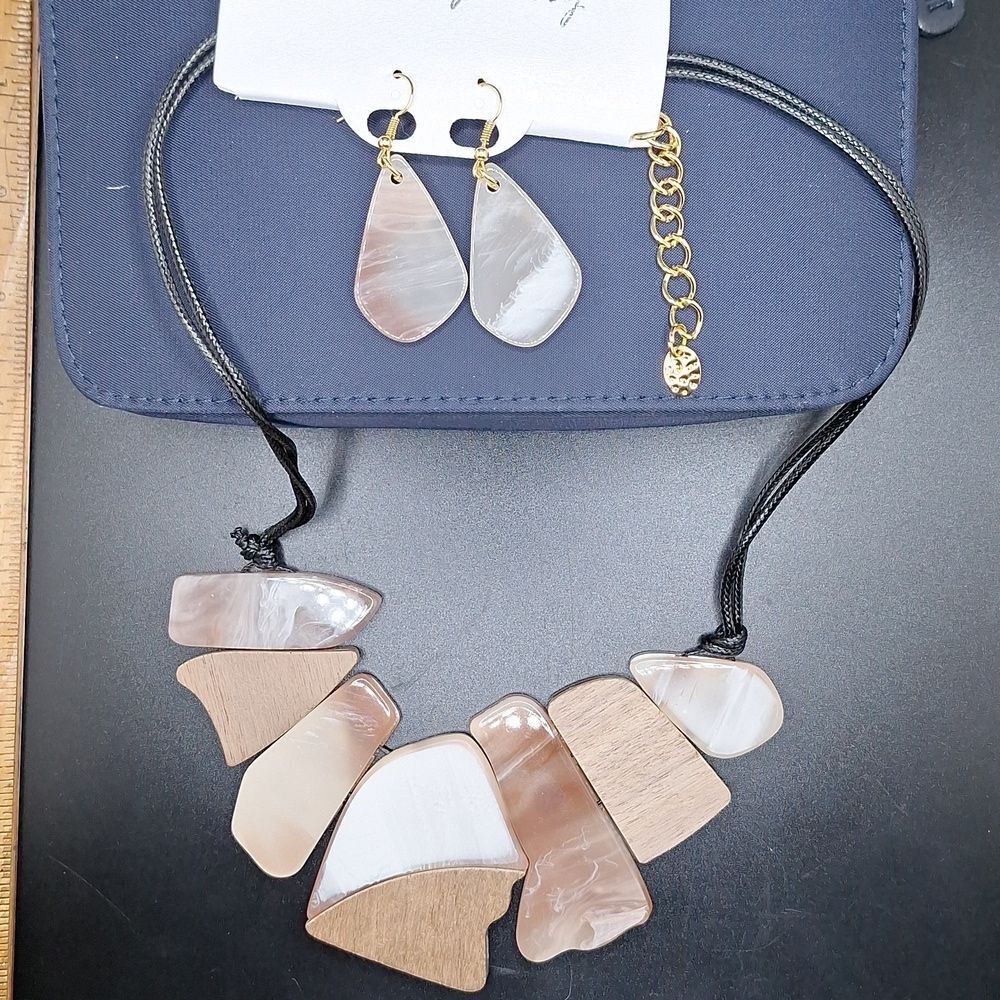 Resin and Wood Statement necklace earrings set